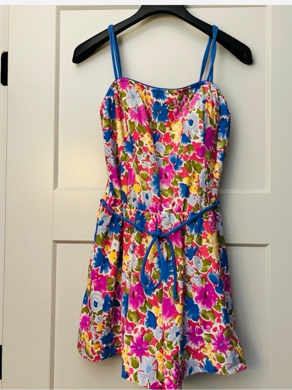 Vintage Sea Waves Womens Swim Suit Romper Pink Blue Floral Size 14